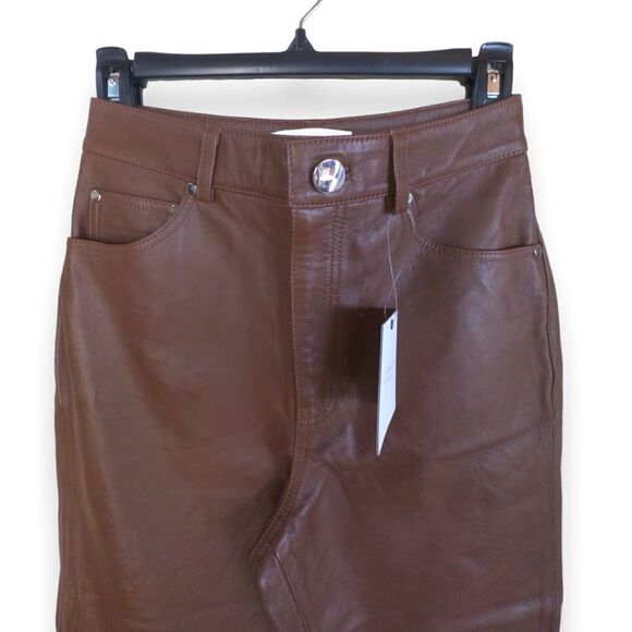 REVOLVE L’Academie Mila Leather Boot Cut Pant in Brown Five Pocket Zip Fly XS - Picture 5 of 12